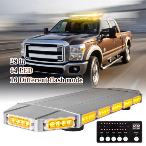 LE-JX 28" Amber Rooftop Strobe Light Bar Emergency 64 LED Warning Hazard Traffic Advisor for Construction Vehicles Tow Trucks Postal Car Snowplow Patrol