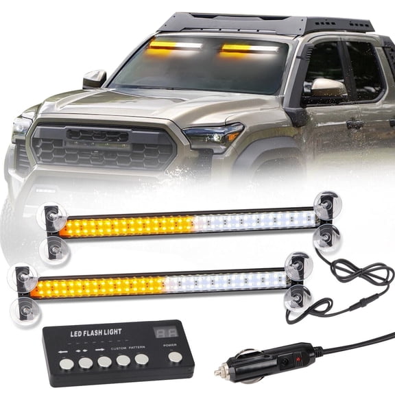 LE-JX 2PCS LED Windshield Visor Strobe Emergency Light bar Traffic Advisor Warning Amber White Light