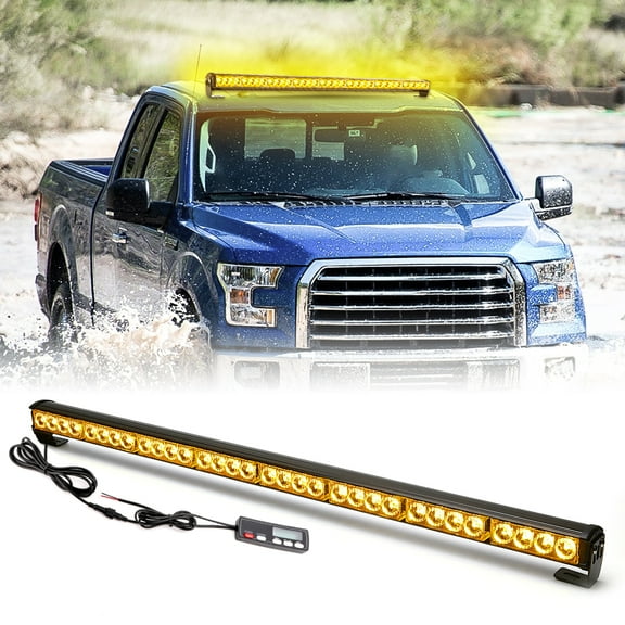 LE-JX 35.5Inch 32 LED Traffic Advisor Amber Emergency Hazard Warning Arrow Strobe Light Bar w/ Display Remote Control