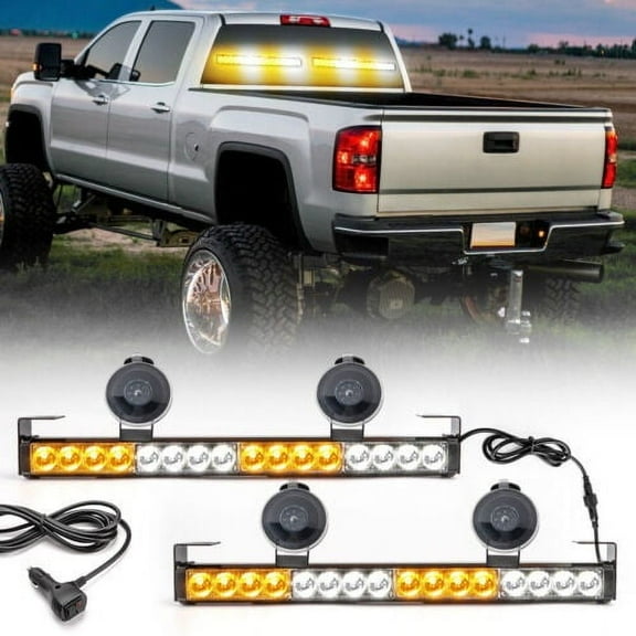 LE-JX Amber/White 2 in 1 Emergency Strobe Light Bar Traffic Advisor Windshield Safety Lights Bar