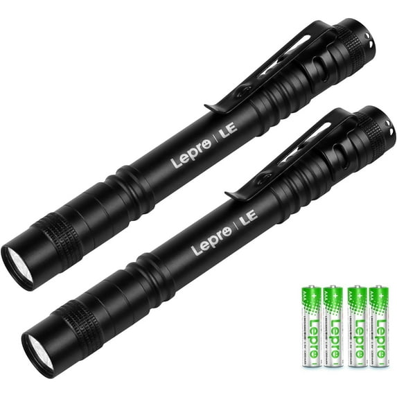 LE LED Pen Flashlights, Lightweight, Mini, Waterproof Pocket Flashlight with Clip, 2 Pack Small Flashlights for Inspection, Work, Emergency