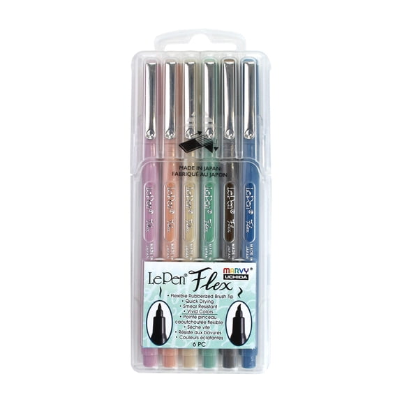 Marvy Uchida Le Pen Flex Brush Tip Pens, Retro Colors, Set of 6