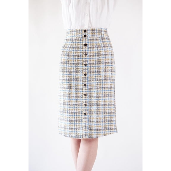 LE REUSSI Tweed Wool Caro Skirt - Size: M, Made in USA.