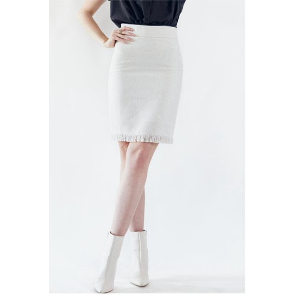 LE REUSSI White Tweed Skirt - Size: XS, Made in USA.