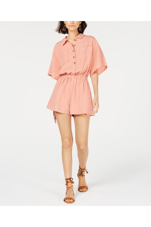 LE RUMI $130 Womens New 0314 Coral Collared Casual Romper XS B+B