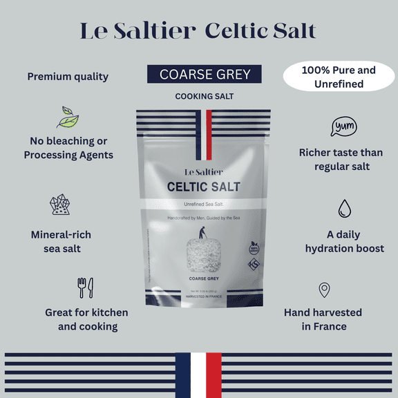 LE SALTIER Organic Coarse Grey French Sea Salt from Britanny , Unrefined, Mineral-Rich Sea Salt, Hand Harvested, Kosher, for cooking 250g (0.55 lb)