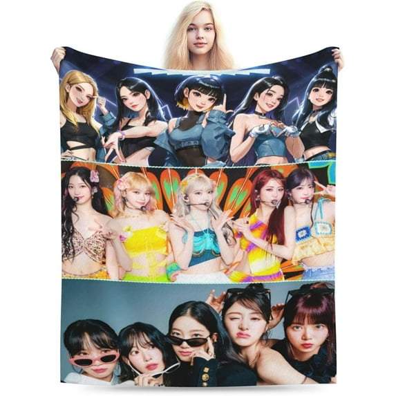 LE SSERAFIM Blanket Soft and Comfortable Warm Fleece Throw Blankets Carpet Rug Decoration Gift for Decor Room Dormitory Picnic Yoga Sofa Camping Travel All Season