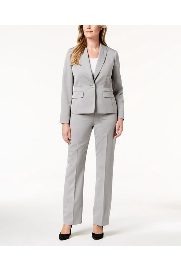 Womens Silver Single Button Pinstripe Blazer Jacket Size: 4