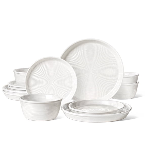 LE TAUCI 12-Piece Ceramic Dinnerware Set for 4, Kitchen Plates and Bowls Set, Durable White Dinner Set, Microwave & Dishwasher Safe Tableware