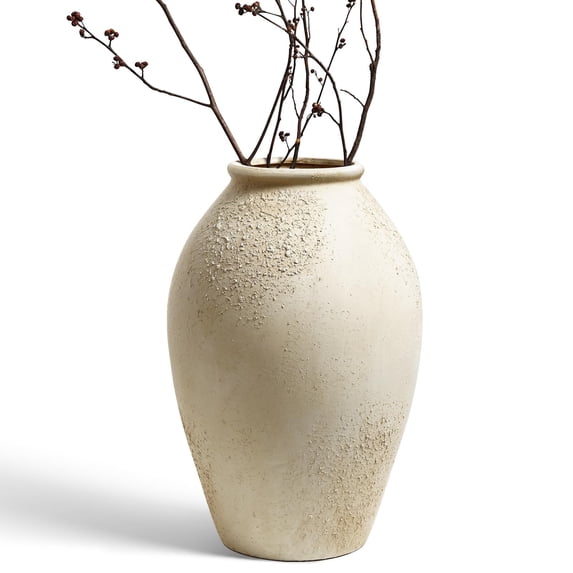 LE TAUCI 13.2 Inch Ceramic Vase, Tall Decorative Vase for Home Decor, Rustic Cream Beige Flower Vase for Living Room, Entryway, Mantel and Tabletop Decor