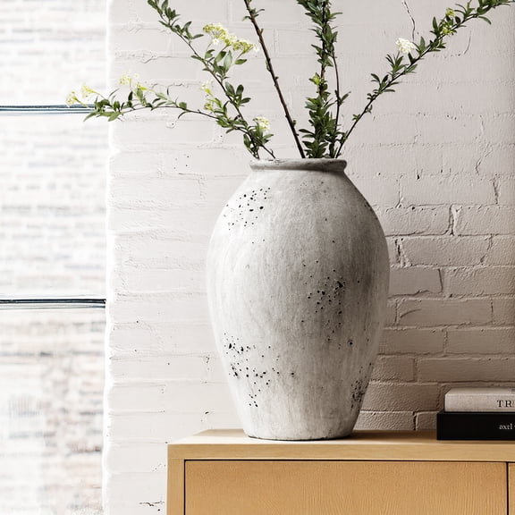 LE TAUCI 13.2" Tall Ceramic Vase, Large Rustic Farmhouse Flower Vase for Living Room, Console Table & Centerpiece Decor, Speckled Gray Floor Vase