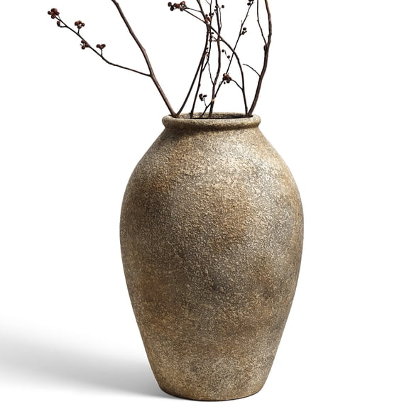 LE TAUCI 13.2" Tall Ceramic Vase in Earthstone, Large Rustic Farmhouse Decorative Flower Vase for Dining Table, Living Room & Wedding Centerpieces Floor Vase