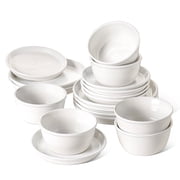 Clearance LE TAUCI 18-Piece Dinnerware Set, Ceramic Plates and Bowls Set for 6, Stoneware Dishes Set for Family, Microwave & Dishwasher Safe -White Dinner Set