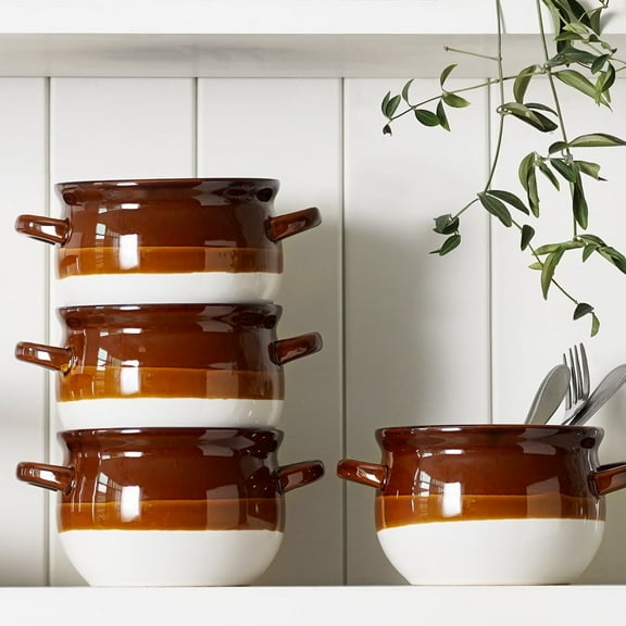 LE TAUCI 22 oz Soup Bowls with Handles, Ceramic Bowls for French Onion Soup, Set of 4 Microwave Safe Soup Crock