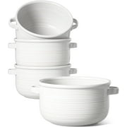 LE TAUCI 28 OZ Ceramic Soup Bowls with Handles, French Onion Soup Bowls for Soup,Stackable Serving Bowls, Oven Microwave Dishwasher Safe, Set of 4, White