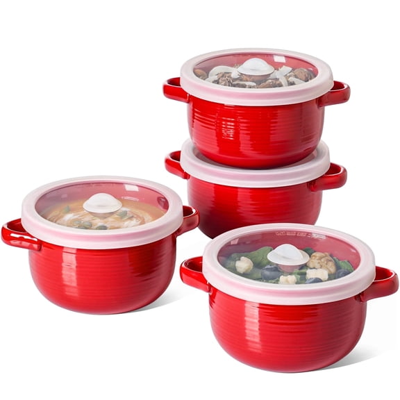 LE TAUCI28OZ Soup Bowls, Set of 4  Ceramic Soup Bowls with Lids and Handles, Microwave Safe Bowls for Cereal, Chili, Stew and Leftovers French Onion Soup Bowls