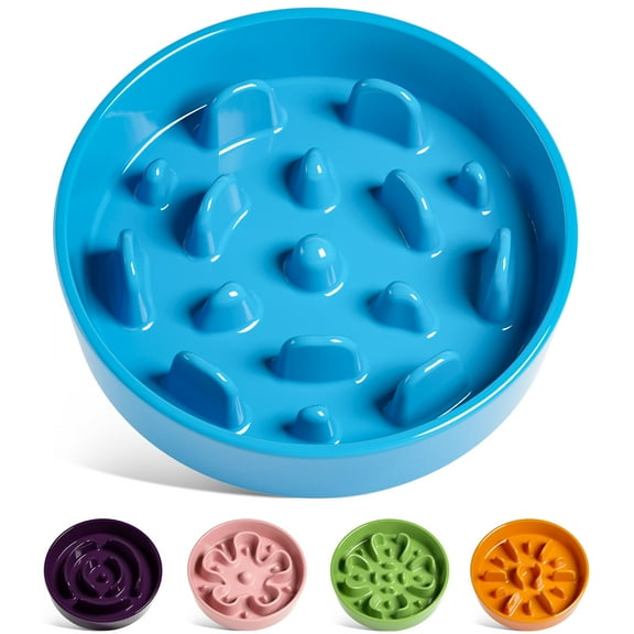 LE TAUCI 8 Inch Slow Feeder Ceramic Dog Bowl for Medium Breed, Maze, Vortex Blue, 1.5 Cups