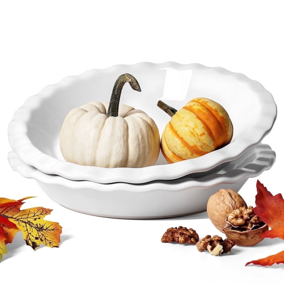 LE TAUCI 9" Ceramic Pie Pans, 36 OZ Pie Plate, Set of 2 Baking Dish for Pumpkin Pie, White Pie Pan