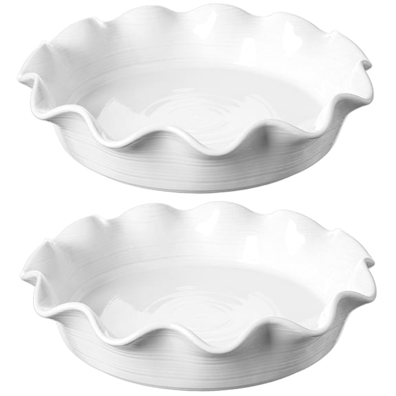 LE TAUCI 52oz Ceramic Pie Pan, Set of 2 Deep Dish Pie Plates with Ruffled Edge,Oven Safe Bakeware for Apple Pie, Quiche and Pot Pie, White