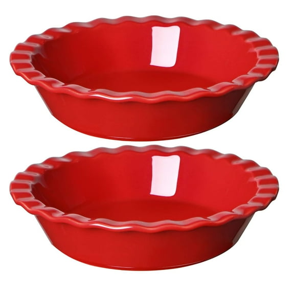 LE TAUCI 52 OZ Capacity Ceramic Pie Pans, 9 Inch Deep Dish Baking Dishes with Fluted Rim,Oven Safe up to 500°F, Microwave & Dishwasher Safe, Red
