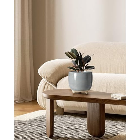 LE TAUCI Ceramic Plant Pots, 5.1 + 6.4 Inch Footed Pots for Plants, Modern Flower Pots for Home and Office, Indoor Planters with Drainage, Reactive Glaze Gray