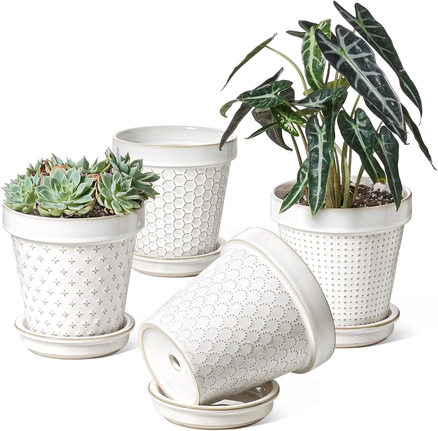 3Pcs Pots De Plantes En Céramique Avec 1Pc Plateau En Céramique Petit