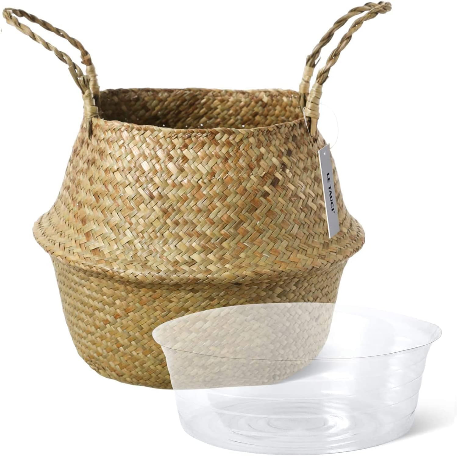 LE TAUCI Plant Basket, 7 Inch Original Woven Seagrass Belly Planter Basket