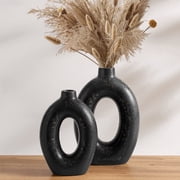 LE TAUCI 8.5"+10.5" Ceramic Vases for Home Decor, Set of 2 Donut Vases, Modern Vase, White Vases, Farmhouse Vase, Decorative Vase, Round Vase for Bookshelf, Man