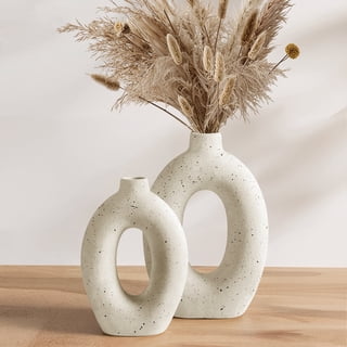 LE TAUCI 10.5" & 8.5" Ceramic Vases, Set of 2 White Ring Donut Vase, Modern Neutral Farmhouse Vase for Home Decor, Flower Vase for Table Centerpiece, Living Room, Shelf & Entryway