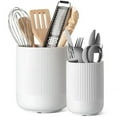 thumbnail image 1 of LE TAUCI Set of 2 Utensil Holder, 7.3"+5.4" Ceramic Crocks for Kitchen, Cooking Organizer & Plant Pots, White Kitchen Organizer, 1 of 9