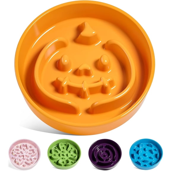 LE TAUCI Slow Feeder Dog Bowls Ceramic, 1.5 Cups Dog Food Bowl, Puppy Slow Feeder Dish for Fast Eaters,Pink Bloom