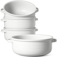 Kook 4-Piece French Onion Soup Crock Ceramic Bowl Set with Lid, Large