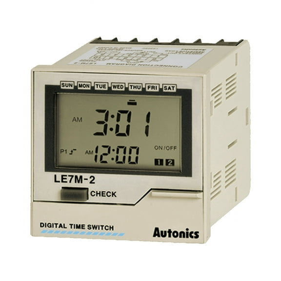 LE7M-2 Autonics Timer, Year/Weekly, W72xH72mm, LCD, 3 operation modes, Year 24 / Week 48 Steps, 2 SPDT Outputs