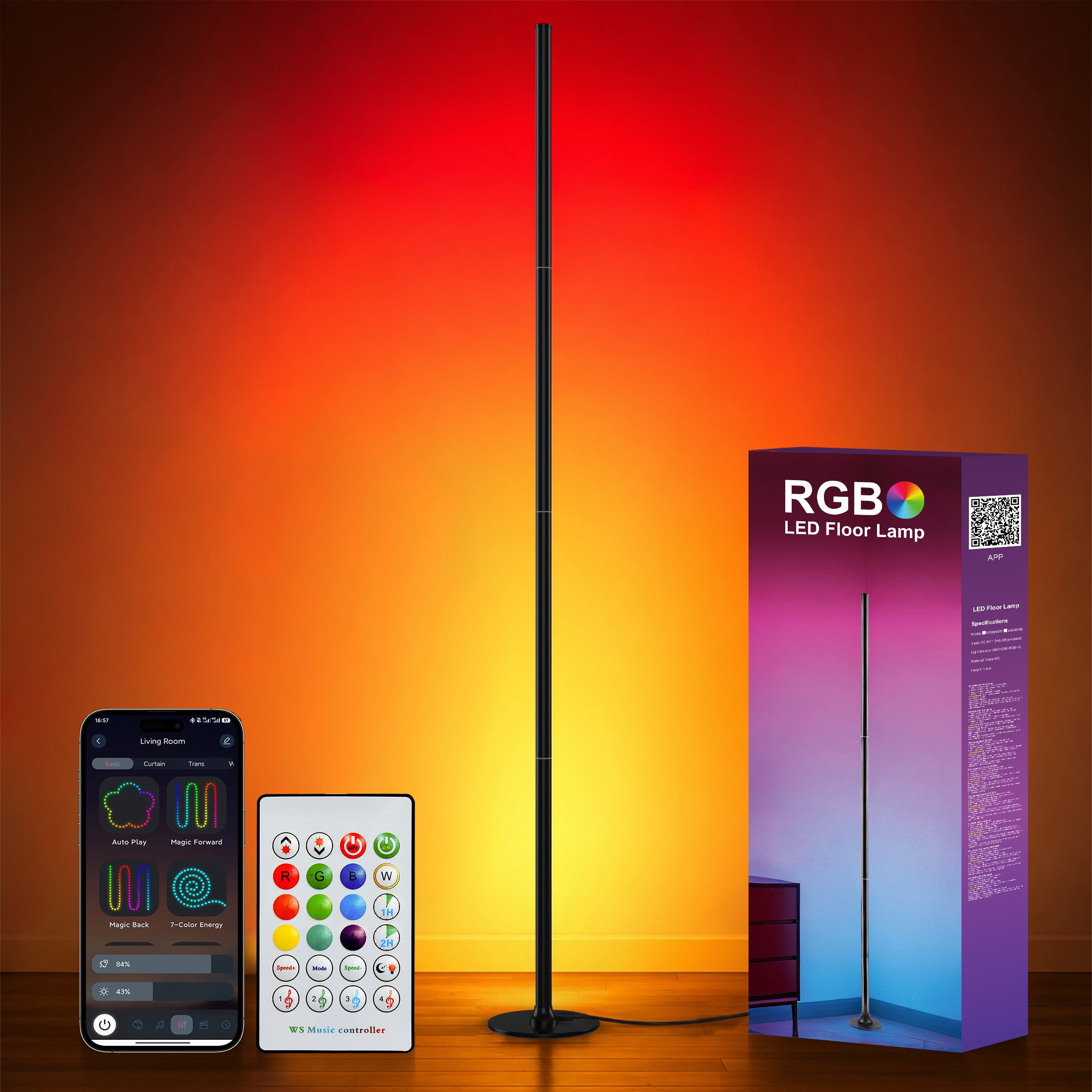 LEACUBER RGBIC Led Floor Lamps, Smart Corner Floor Lamp with Remote ...