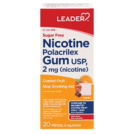 SILVER ROD PHARMACY LEADER 2 mg Nicotine Gum to Quit Smoking - Fruit Flavored Sugar Free 20 CT