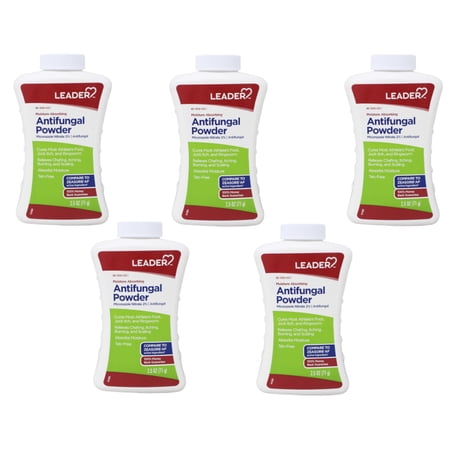 LEADER Athlete's Foot AF Powder, Moisture Absorbing, Antifungal, Talc-Free, 2.5 oz, Compare to Zeasorb, Pack of 5