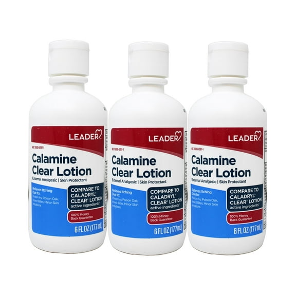 LEADER Calamine Clear Lotion, External Analgesic & Skin Protectant, Fast-Acting Itch Relief for Poison Ivy, Insect Bites, Chicken Pox, 6 FL OZ - 3 Pack