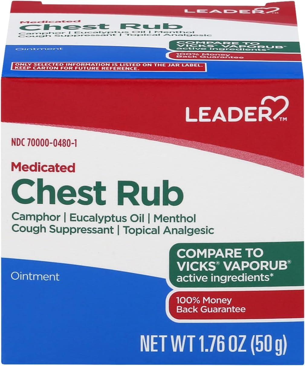LEADER Chest Rub Ointment, Medicated Cough Suppressant, Topical Chest Rub & Analgesic, Relief from Cough, Cold, Aches,& Pains 1.76 Ounce