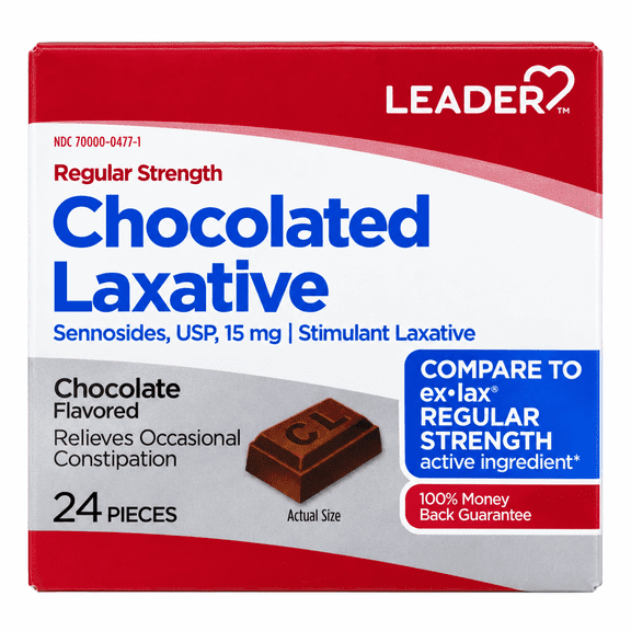 LEADER Chocolate Laxative, Sennosides 15 mg Regular Strength, 24 Count