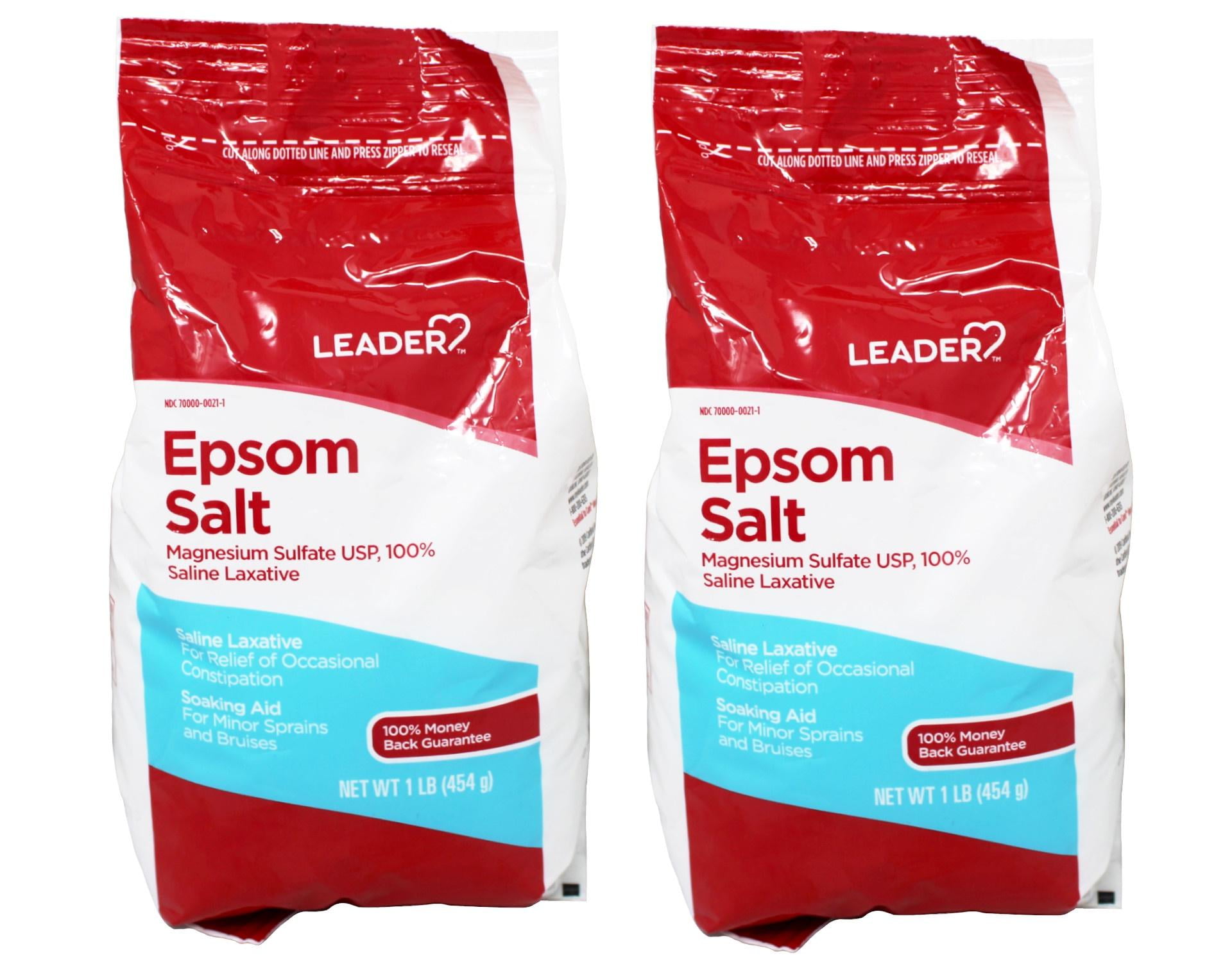 LEADER Epsom Salt Soaking Aid, Magnesium Sulfate Saline Laxative, Ideal for Relaxation, Muscle Recovery, Resealable Bag, 1 lb - 2 Pack