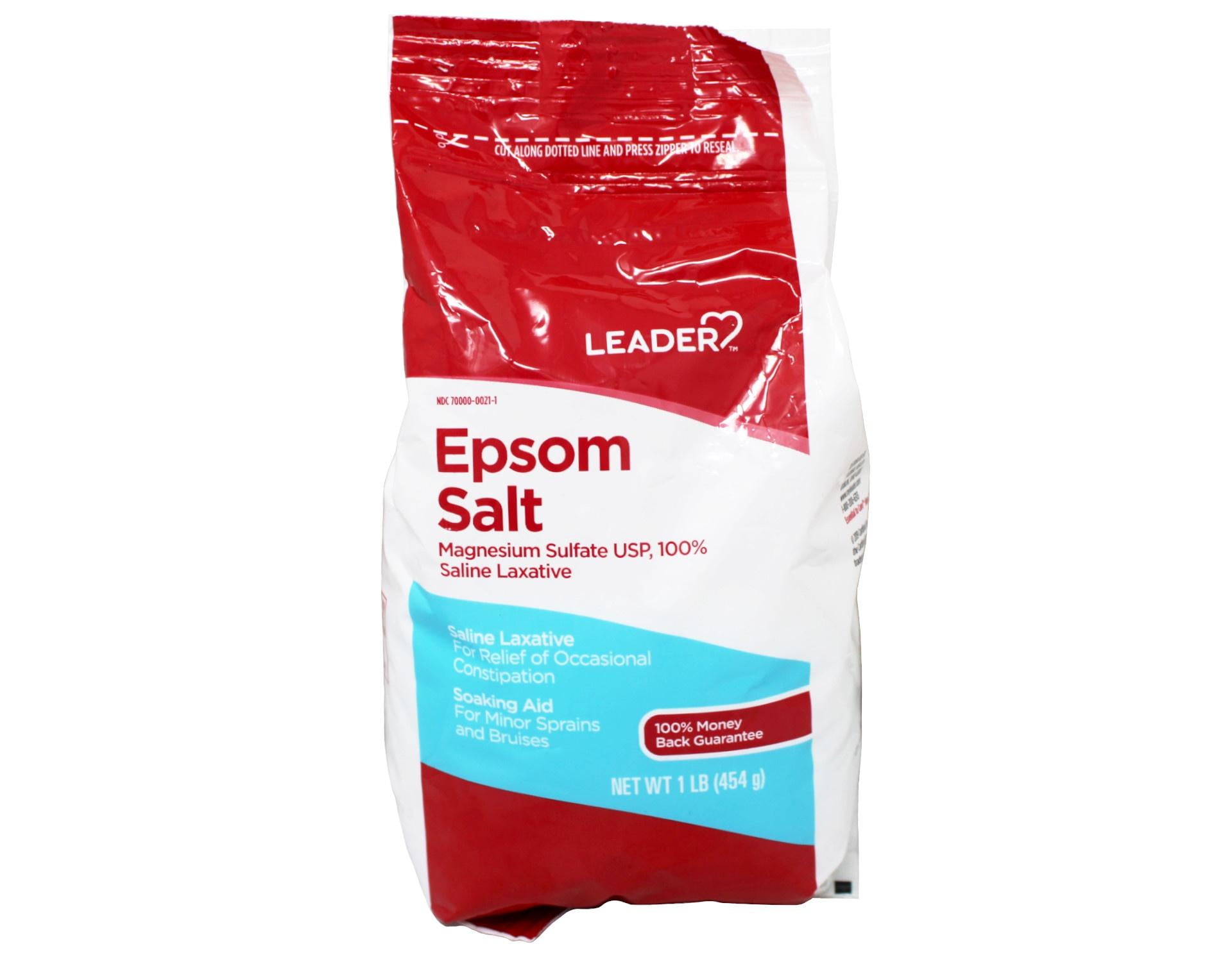 LEADER Epsom Salt Soaking Aid, Magnesium Sulfate Saline Laxative, Ideal for Relaxation, Muscle Recovery, Resealable Bag, 1 lb