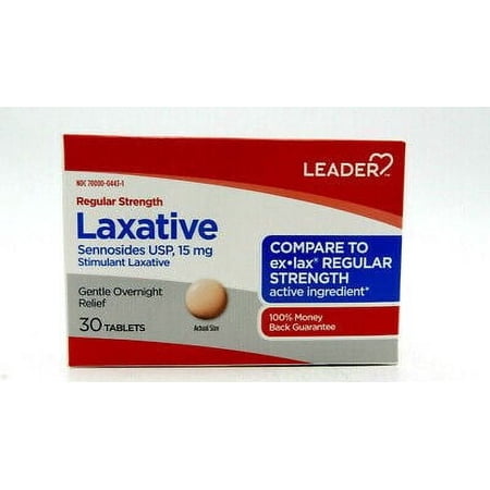 LEADER Laxative Sennosides USP Regular Strength Tablets, 30 Ea