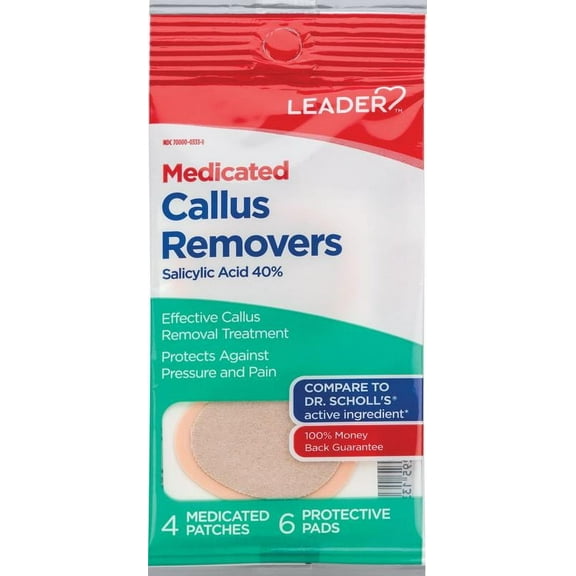 LEADER Medicated Callus Remover with Salicylic Acid, Calluses & Toe Corn Treatment Pads/Patches, All-Day Pain Relief & Cushioning Protection Against Shoe Pressure and Friction