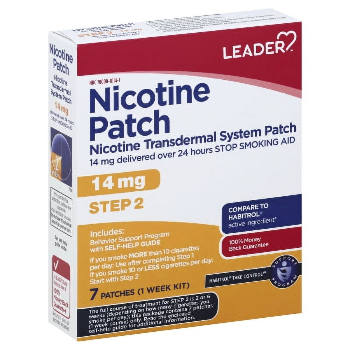 LEADER(TM) LEADER Nicotine Transdermal Patch 14mg, 7 Count - Compare to Habitrol