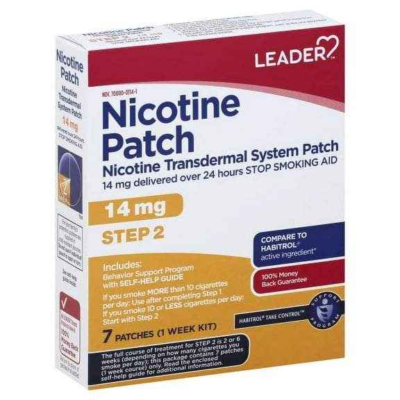 LEADER Nicotine Transdermal Patch 14mg, 7 Count - Compare to Habitrol