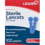 LEADER Sterile Lancets, Super Thin, 30 Gauge, 100 Count - Precision Blood Glucose Testing, Universal Fit, Easy-to-Use, Pain-Free, Comfortable for Diabetics