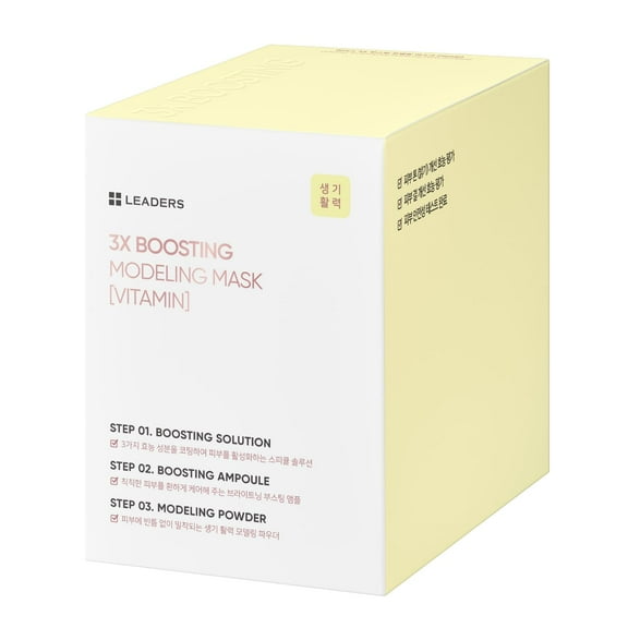 LEADERS 3X Boosting Modeling Mask | 3-Step Korean Skincare with Vitamin, Tea Tree & Collagen | For Dull, Tired Skin | Helps Restore Radiance, Vitality Glow | Revitalize Skin - 3 Pack (Vitamin)