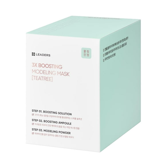 LEADERS 3X Boosting Modeling Mask | 3-Step Korean Skincare with Vitamin, Tea Tree & Collagen | Soothing, Hydrating & Comforting for Irritated Heated Skin | Relieve Skin Sensitivity - 3 Pack (Teatree)