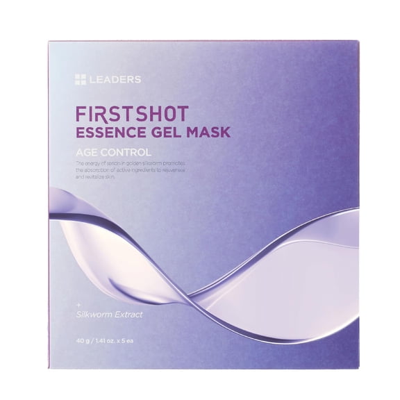 LEADERS FirstShot Essence Gel Mask Age Control - Anti-Aging, Hydrating & Regenerating Hydrogel Mask to Rejuvenate & Revitalize Skin | Age Control with Silkworm Extract for Youthful Skin - 5 Pack