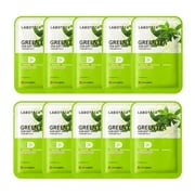 LEADERS Labotica Green Tea Skin Soft Mask - Natural Fermented Facial Sheet for Acne Control, Sebum Regulation, and Redness Relief - Harmonizing Skincare for Oil/Moisture Balance (10 Sheets)